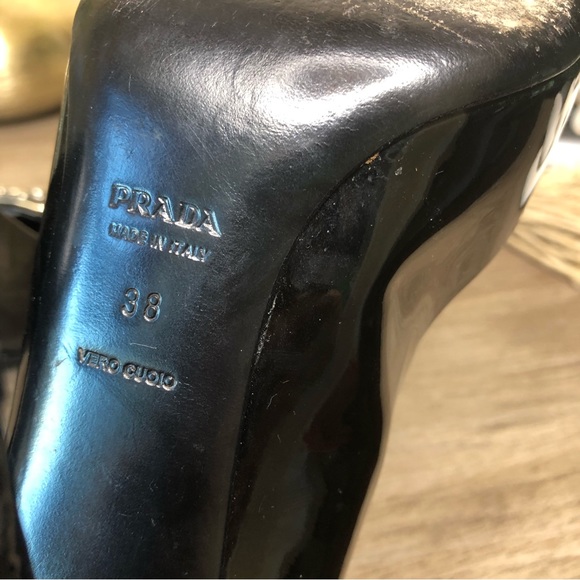 Prada Black Patent Leather Logo Detail Square Toe Block Calzature Donna Pumps 38 - Picture 9 of 10
